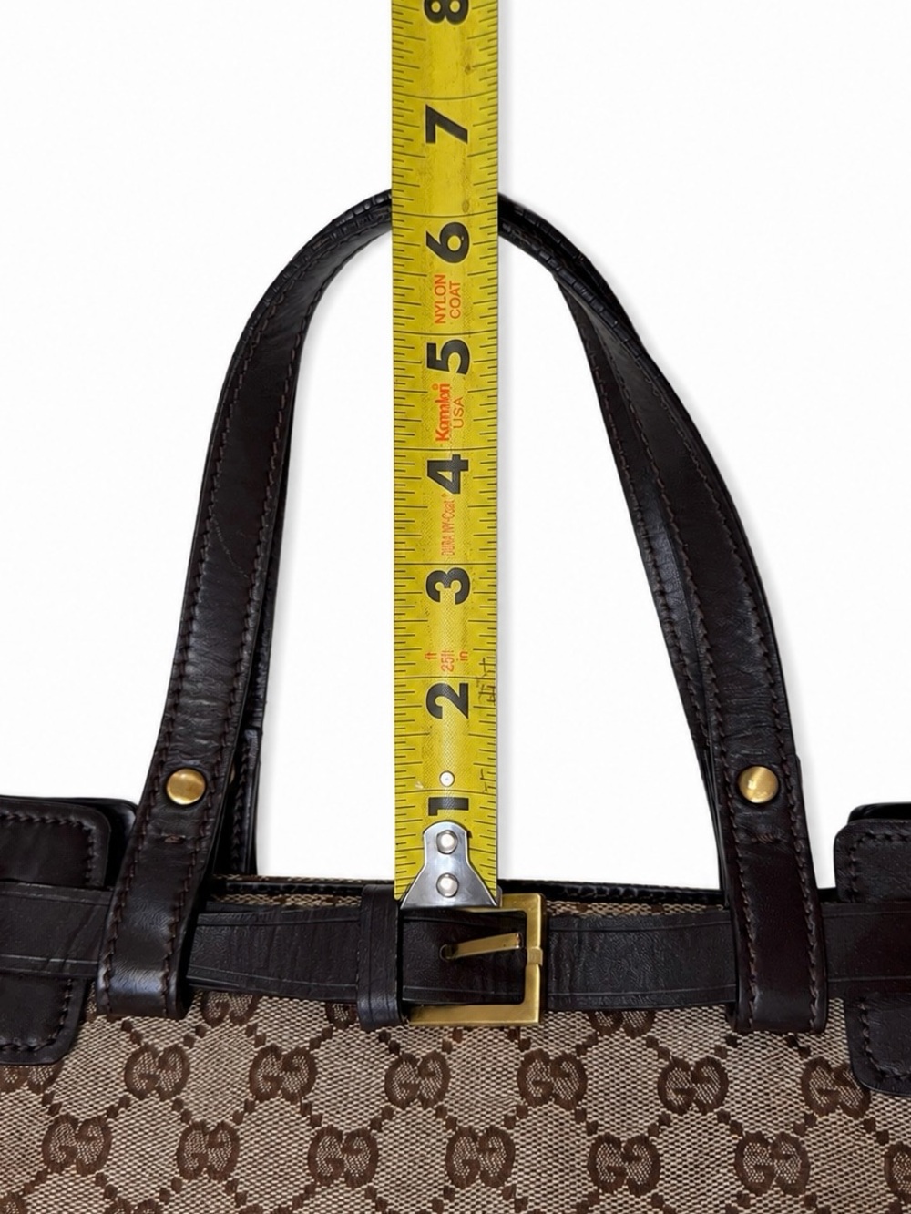 Gucci GG Canvas Leather Buckle Tote Bag Brown Monogram Large Shoulder Purse IT - Picture 7 of 16